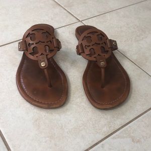 Tory burch brown leather miller sandal